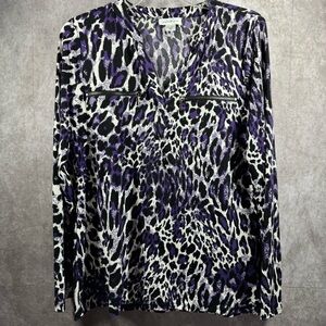 Jaclyn Smith Collection Women’s Medium Purple Leopard Print LS Top Mob Wife‎